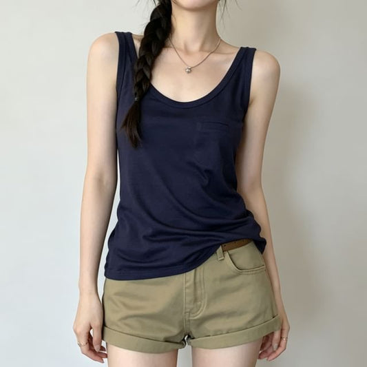 Pocketed Scoop Neck Sleeveless Tank