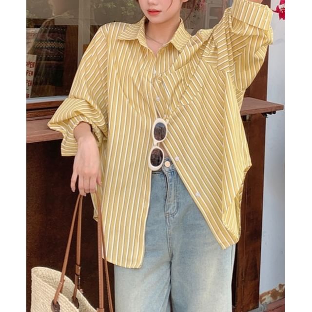 Short Sleeve Striped Loose Fit Shirt