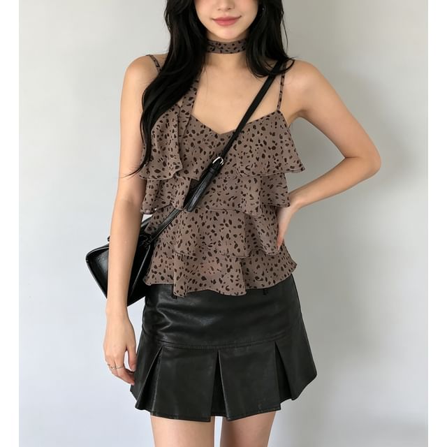 V Neck Leopard Sheer Layered Camisole Top