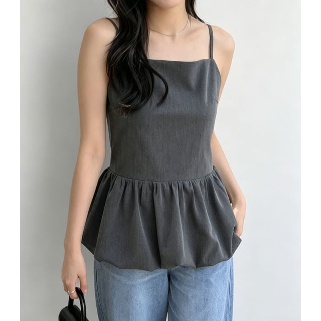 Square Neck Plain Open Back Bubble Hem Peplum Camisole Top