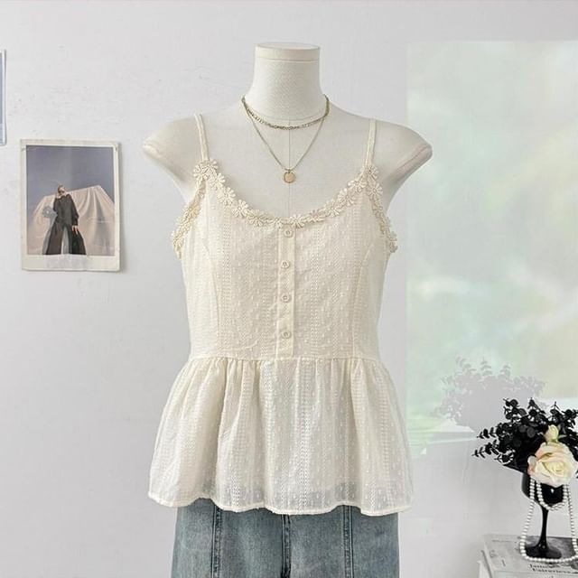 Flowy Lace Trim V-Neck Camisole Top