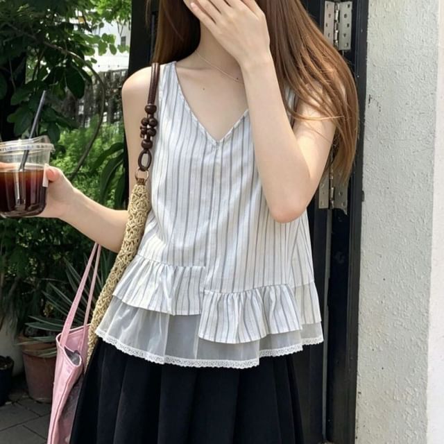 Pinstripe Layered V-Neck Crop Top