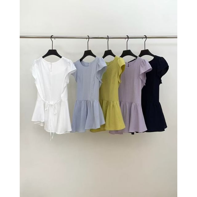Asymmetric Peplum Blouse with Crew Neckline
