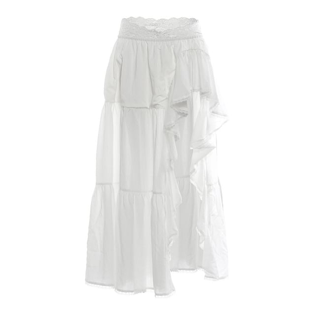 Crop Blouse with Puff Sleeves & Embroidered Trim Plus Asymmetric Slit Skirt