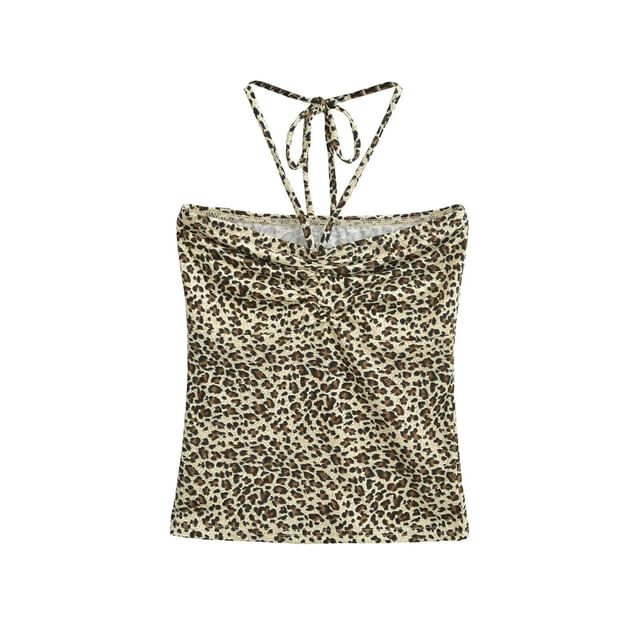 Leopard Print Halter Crop Camisole