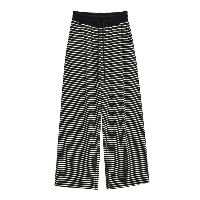 Striped Crop Top Plus Drawstring Wide Leg Pants Set