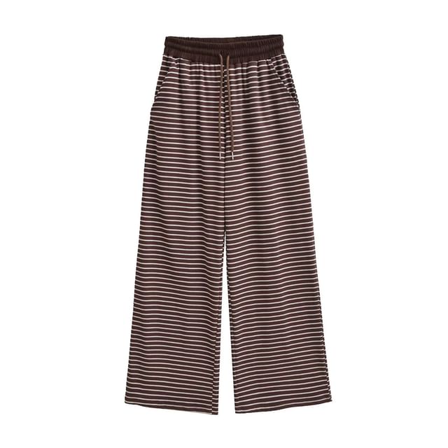 Striped Crop Top Plus Drawstring Wide Leg Pants Set