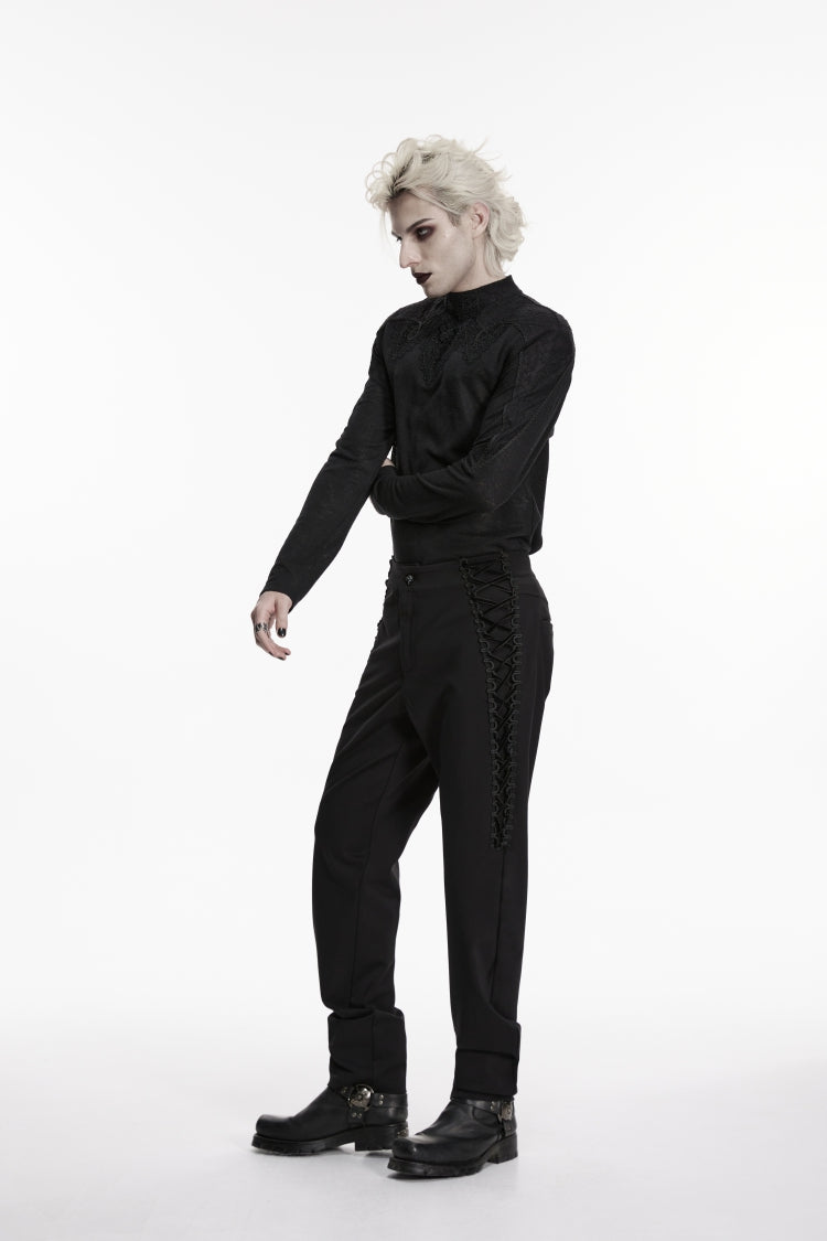 Noir Gothic Trousers with Lace-Up Sides