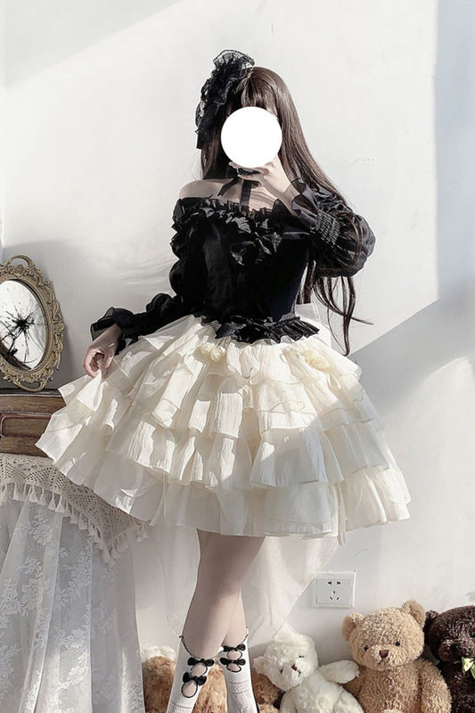 Apricot Bowknot Sweet Princess Lolita Layered Skirt Dress
