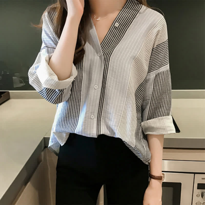 Colorblock Stripe Print Long Sleeve Shirt