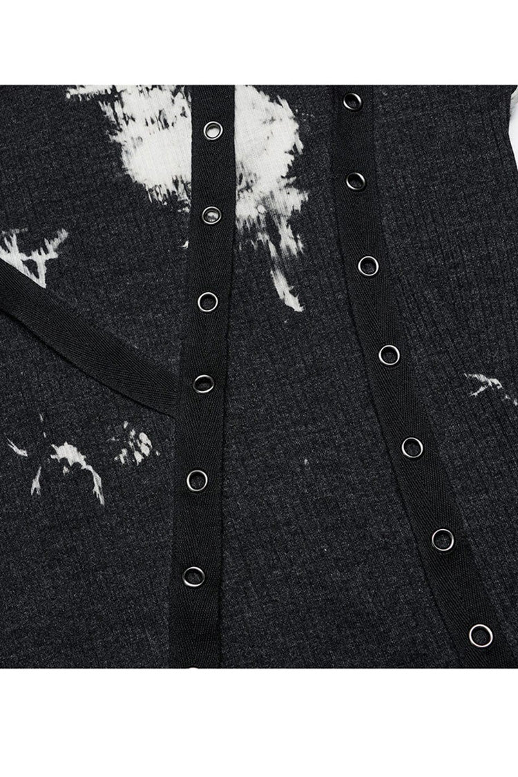 Monochrome Punk Shirt with Metal Buckles, Side Buttons, and Tie Dye