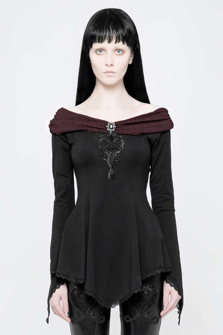 Punk Blouse for Her with Bertha Neck & Embroidered Sleeves