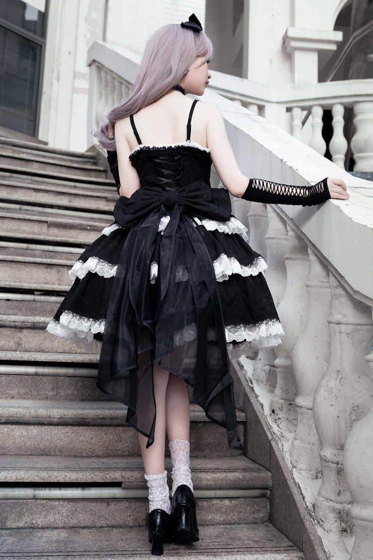 Midnight Ruffled Embroidered Bow Accent Gothic JSK Frock
