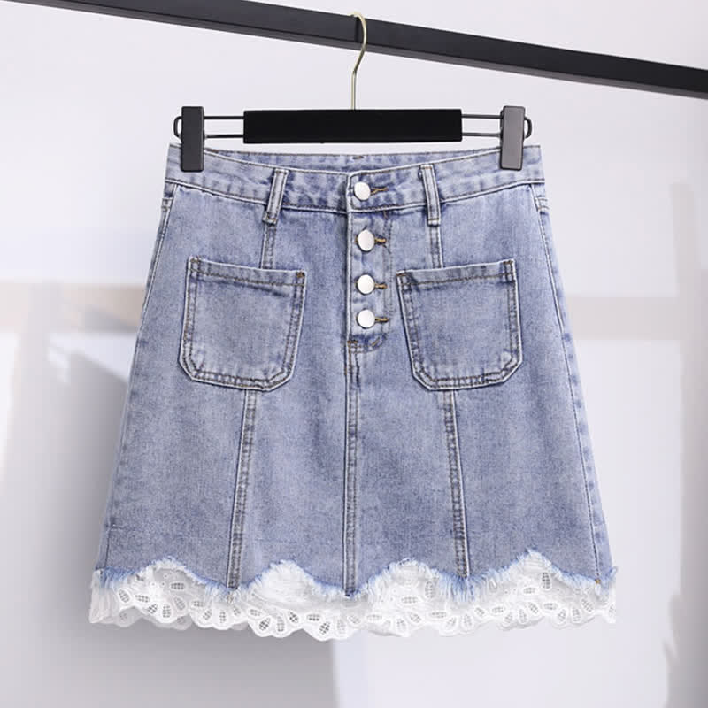 Bowknot Knitted T-Shirt High Waist Denim Skirt