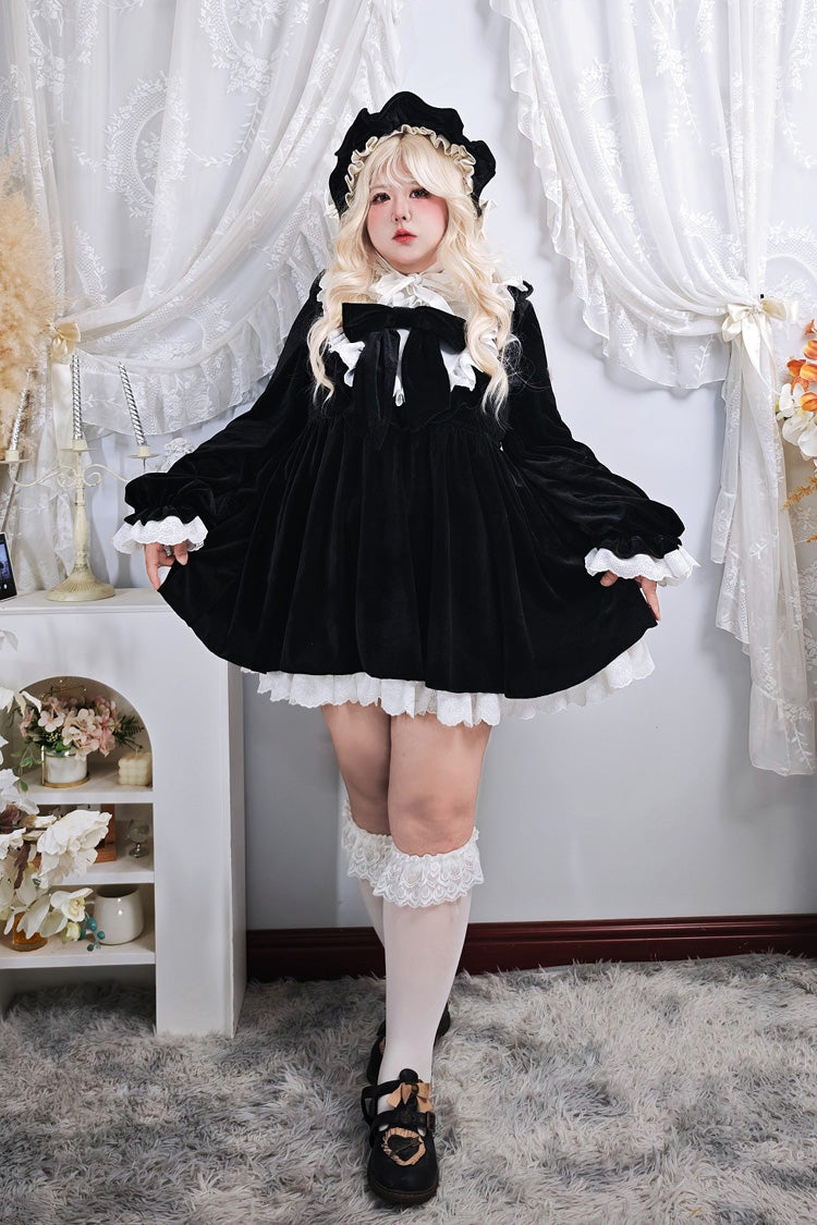 Stand Collar Long Sleeves Ruffled Bow Gothic Plus Size Lolita Dress