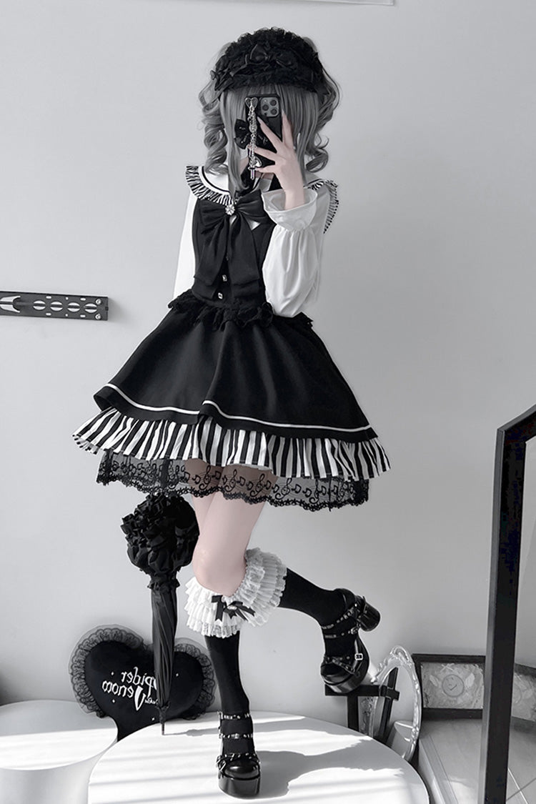 Noir Striped Bow Lace Jirai Kei JSK - Twilight Song