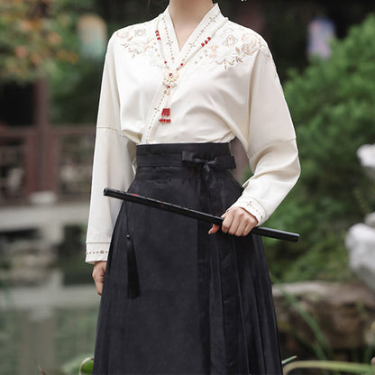 V-neck Shirt Vintage Print Pleated Skirt