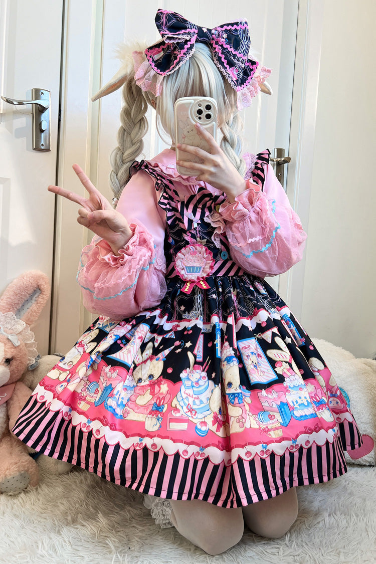 Bunny Pastry Chef Print Bowknot Gothic Japanese Lolita JSK