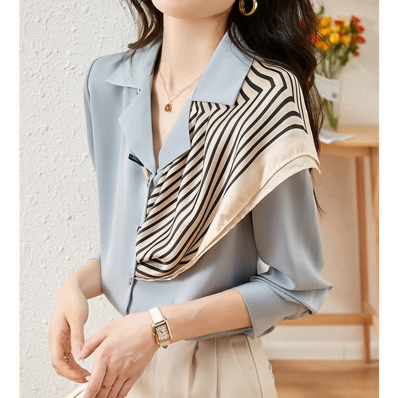 Chic Patchwork Long Sleeve Satin Shirt