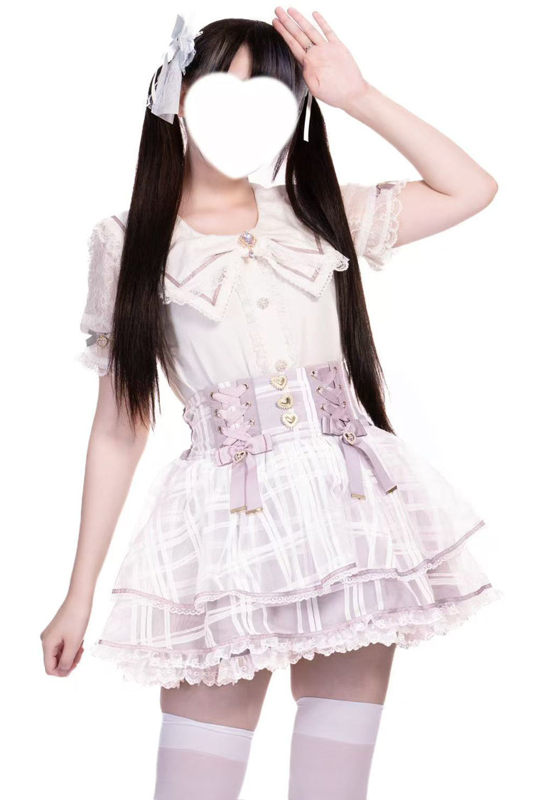 Triple-Layered Bow Lace-Up Organza Sweet Jirai Kei Skirt