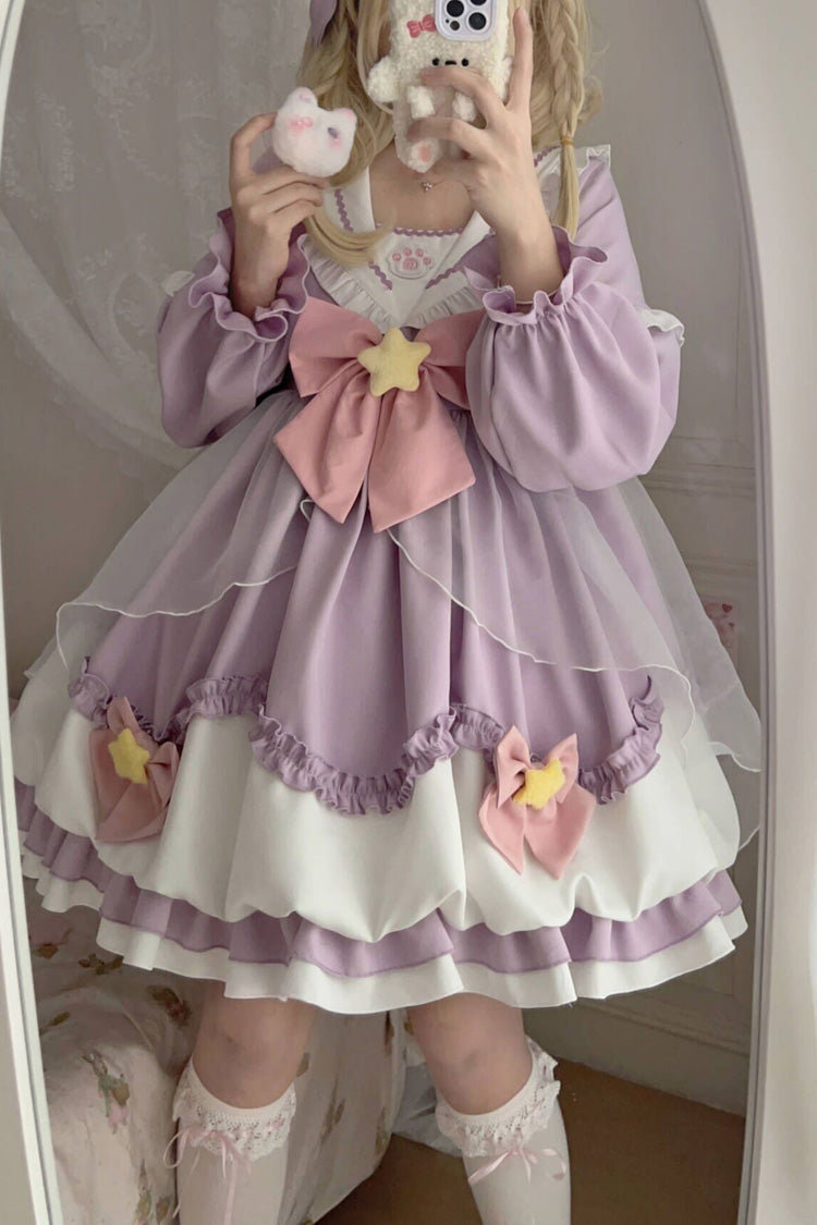 Pray Star Long Sleeve Double Ruffled Bowknot Lace Sweet Lolita Dress