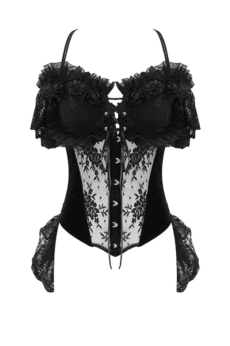 Gothic Sheer Floral Lace Ruffled Fitted Corset with Detachable Hem