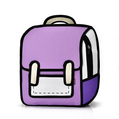 3D Cartoon Colorblock Canvas School Backpack