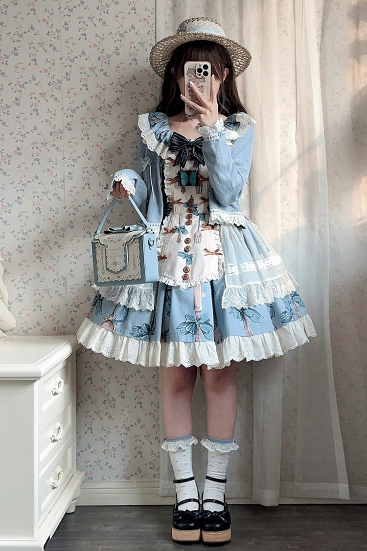 Witch's Banquet Sleeveless Print Ruffle Embroidered Bow Lace Sweet Lolita Jumper Dress