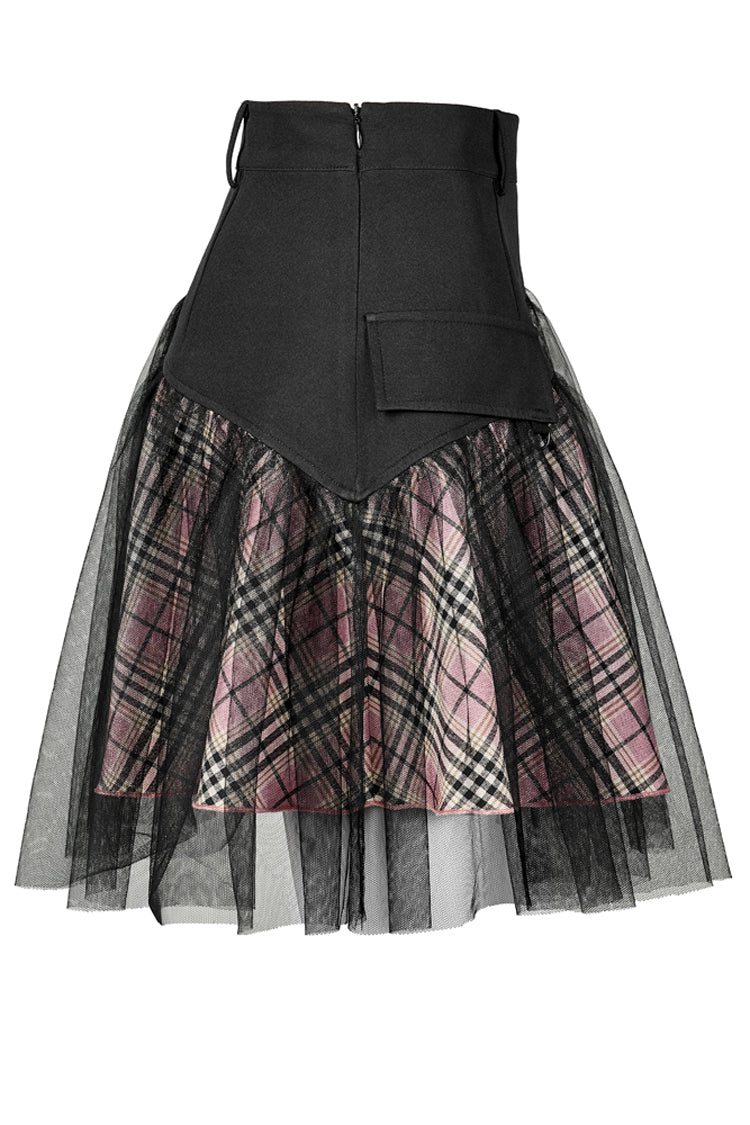 Pink & Black Punk Mesh Skirt with Pocket Accents & Waist Detail