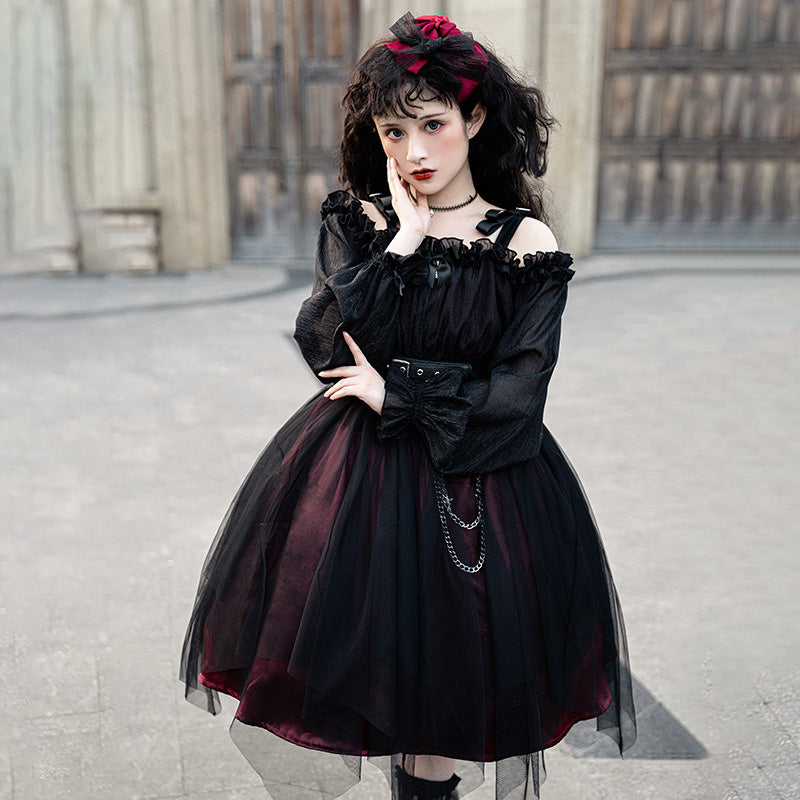 Black Chain Belt Long Sleeve Slip Lolita Dress