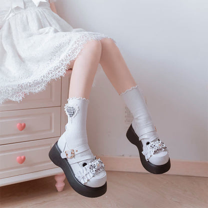 Cartoon Bear Polka Dot Bow Knot Platform Lolita Shoes