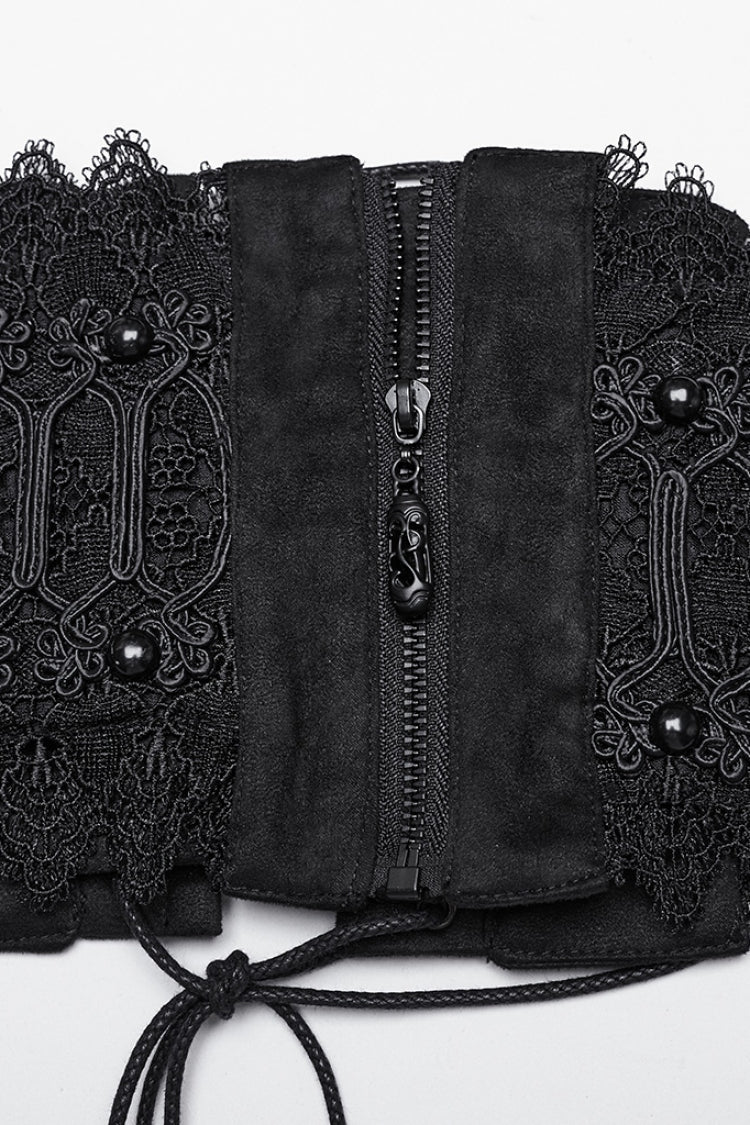 Gothic Underbust Corset with Beaded Lace & Lace-Up Back