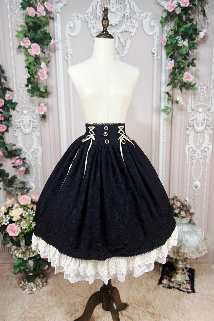 Black Heart of Rose High Waisted Ruffle Lace-Up Vintage Palace Skirt