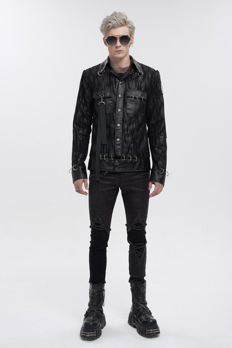 Raven Ring Perforated Lapel Buttoned Punk Jacket for Men
