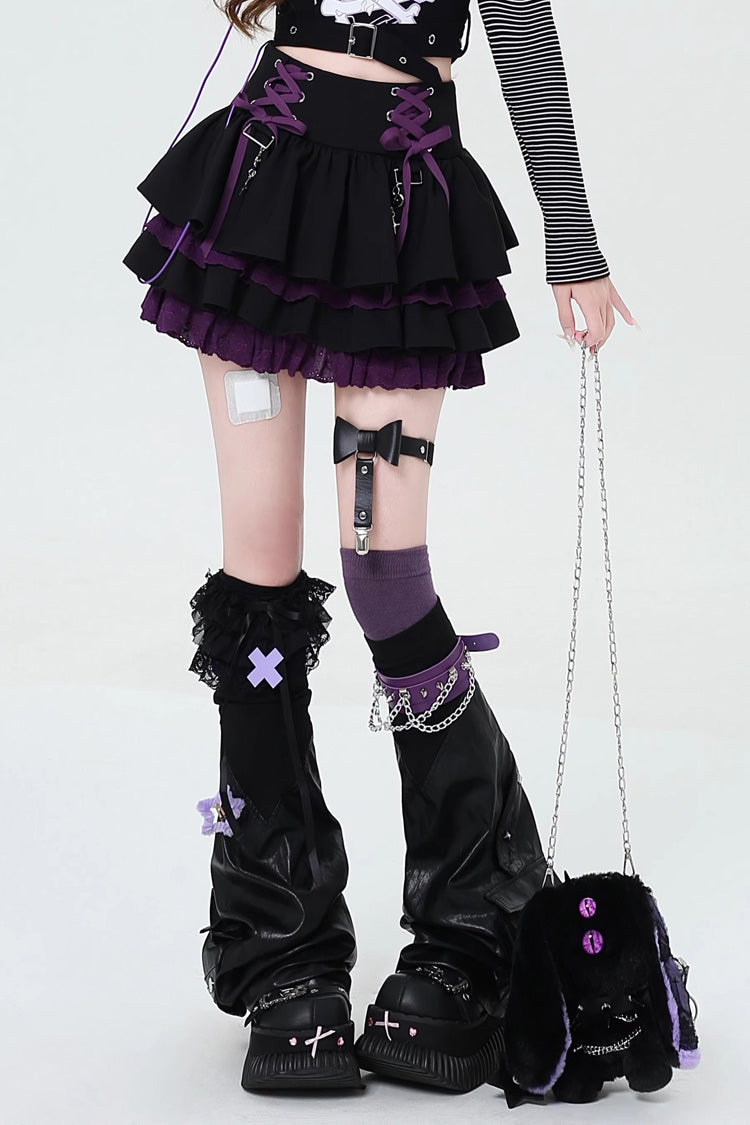 Rebellious Period Double-Layered Ruffle Lace-Up Gothic Japanese Skirt