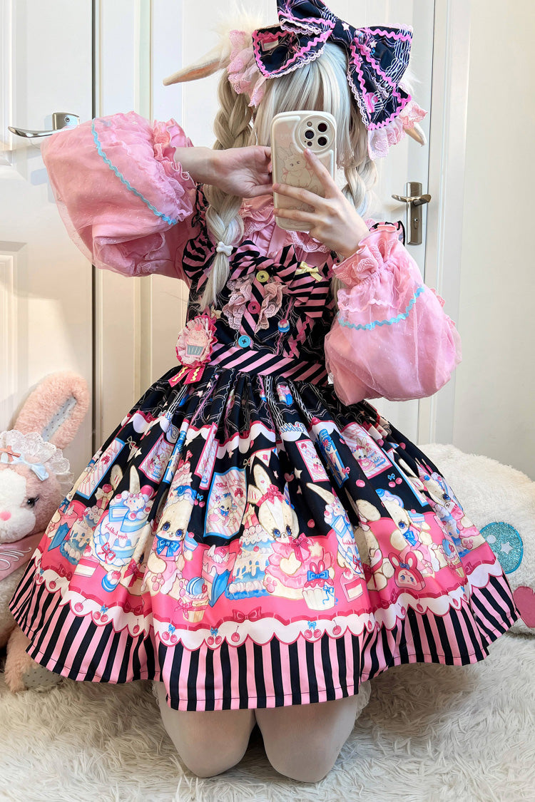 Bunny Pastry Chef Print Bowknot Gothic Japanese Lolita JSK