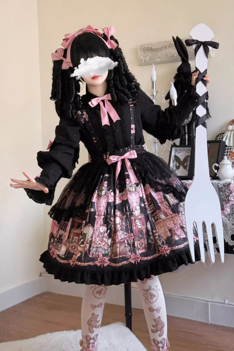 Skirt with Ruffle Bowknot and Missing Lamb Print