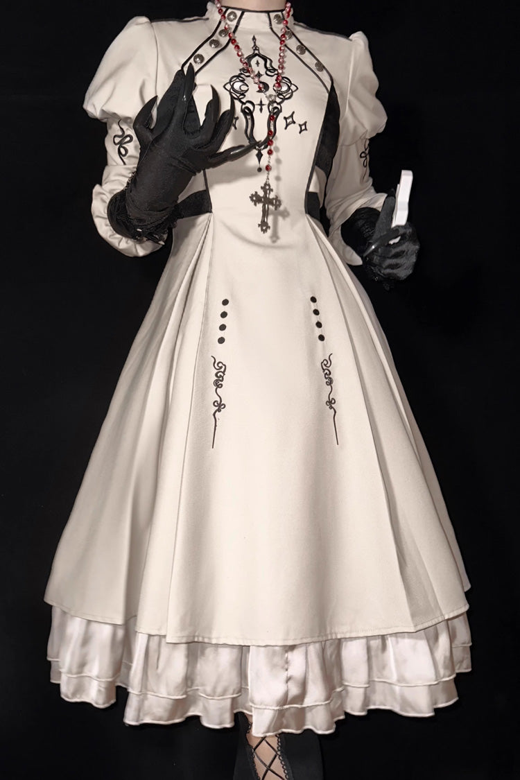 Ivory Layered Moon Talisman Print Ruffled Gothic Jumper