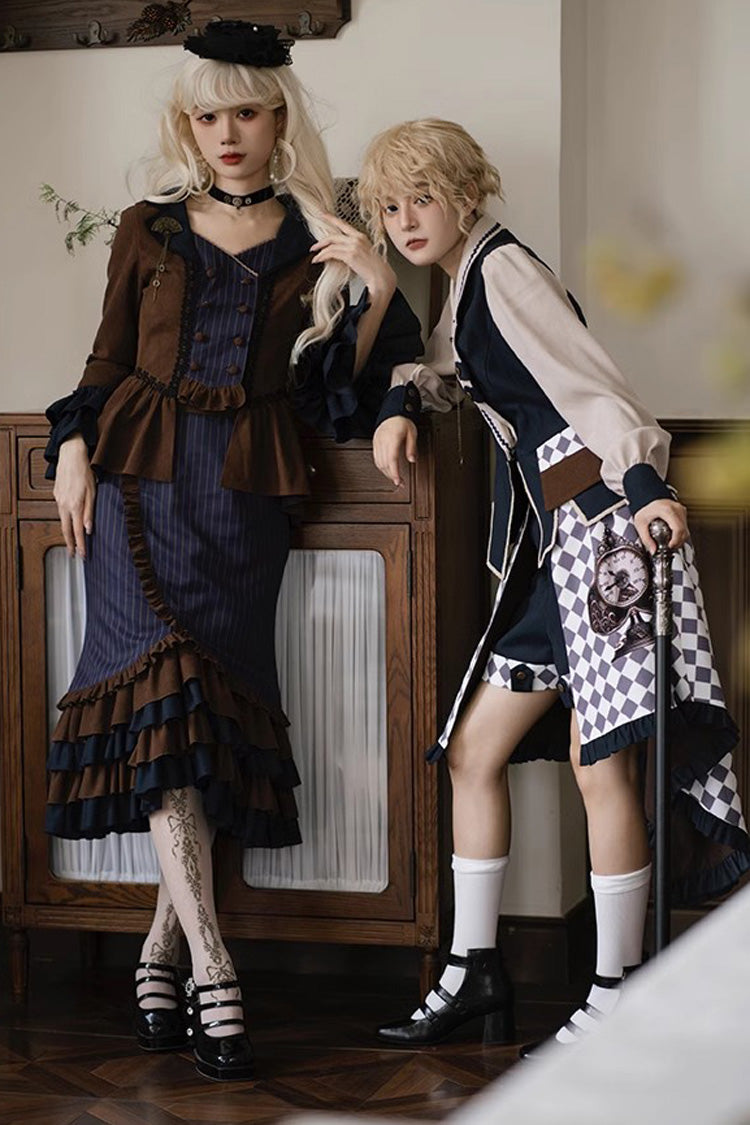 Time Traveler Long-Sleeve Multi-Layer Print Punk Mermaid Skirt Set