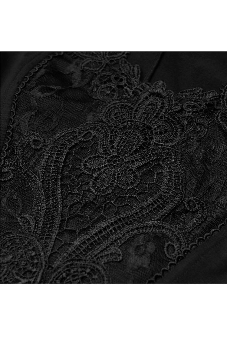 Plus Size Gothic Tee with Round Collar & Back Lace-Up Frill