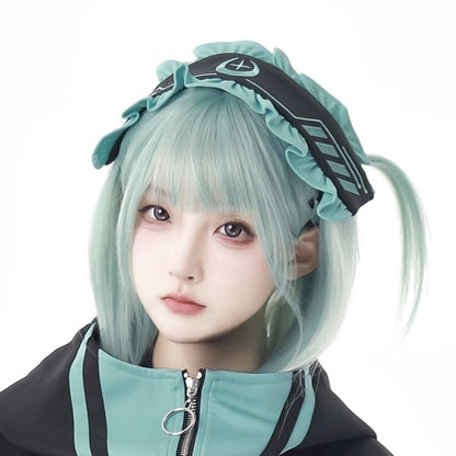 Black Green Moon and Star Embroidery Jirai Kei Hairband