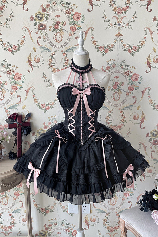 Tube Top Sleeveless Ruffle Bowknot Gothic Lolita Jsk Tiered Dress