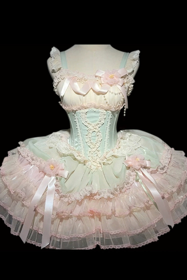 [Flowing Light Gift Box] Square Collar Sleeveless Multi-Layered Ruffled Bow Elegant Ballet Sweet Lolita Jsk Dress 6 Colors