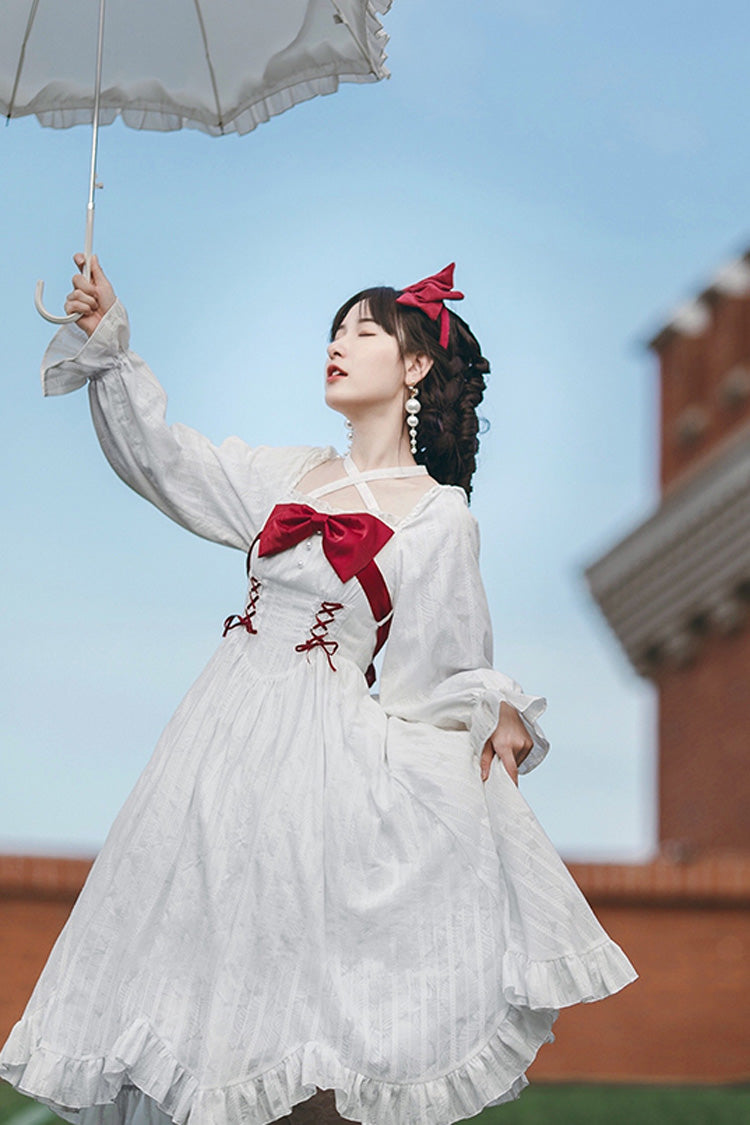 Ivory Boat Neck Ruffled Long-Sleeved Lolita Gown