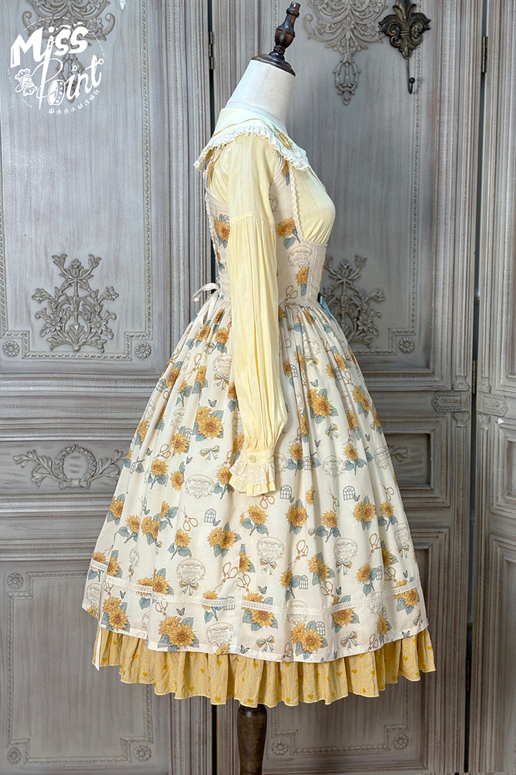 Apricot Sunflower Sleeveless Floral Bow Elegant Uplift Jsk