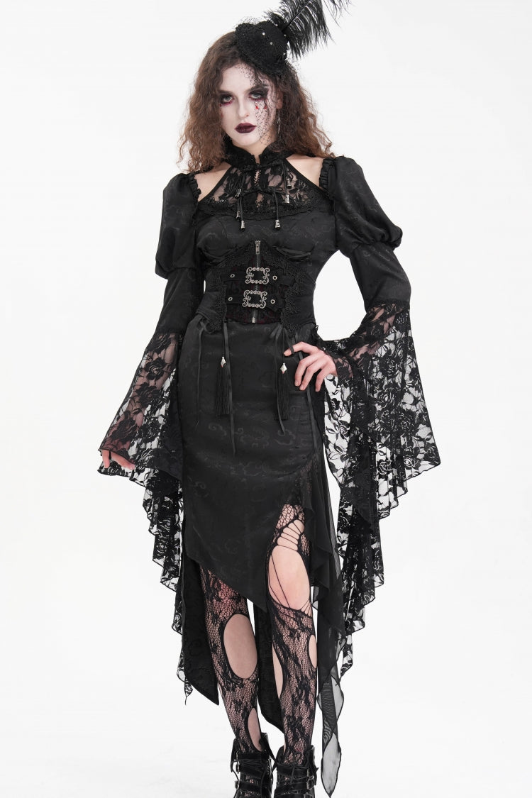 Irregular Gothic Dress with Hime Sleeves & Cutout Lace Details for Women