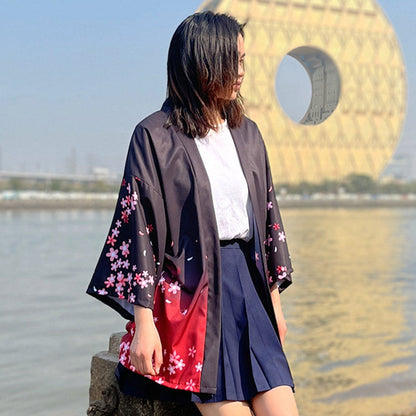 Charming Sakura Fox Print Kimono Outerwear