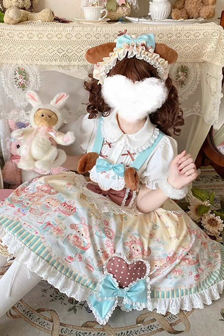 Sweet Pet Paradise Printed Ruffled Bow Vintage Strap Dress