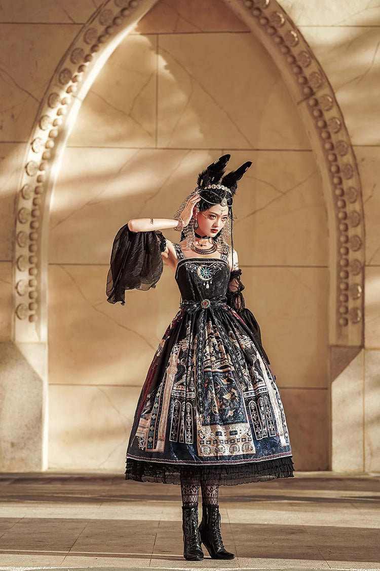 Egyptian Style Print Ruffle Gothic Lolita Dress