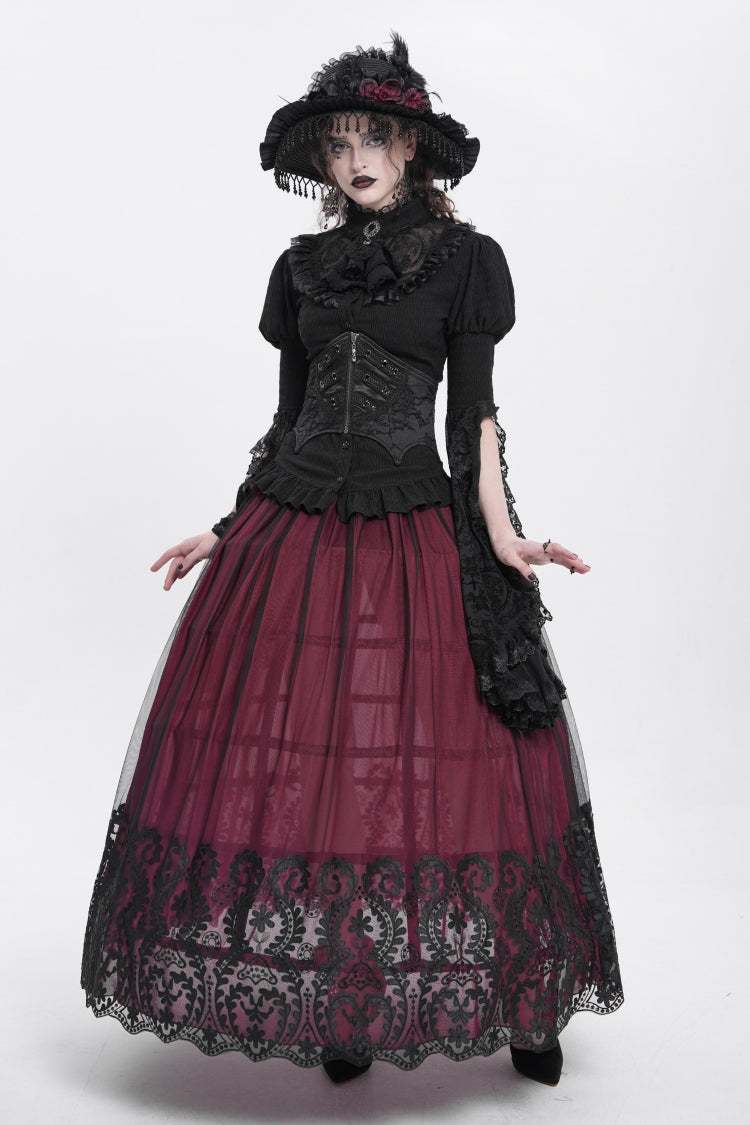 Underbust Corset with Batwing Beaded Lace-Up & Zip Closure